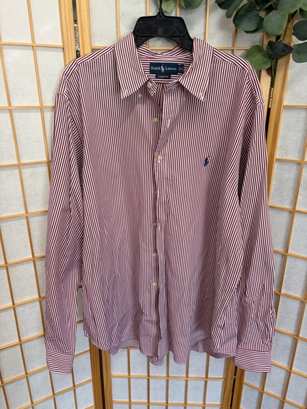 Ralph Lauren Burgundy and White Striped Button-Down Shirt